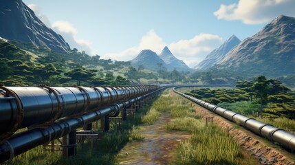 Oil and gas processing plant with pipe line valves. Industrial zone, Steel pipelines and valves blue sky. Oil pipeline valves in the oil and gas industry