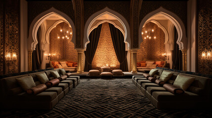 Arabian Home Theater with Plush Seating Decoration