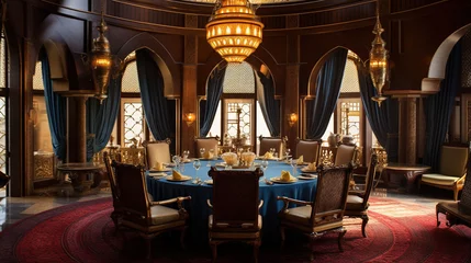 Foto op Plexiglas Luxurious Arabic-style Dining Room with Large Round table and Soft Seating © Magenta Dream