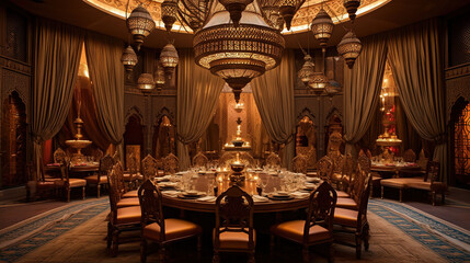 Luxurious Arabic-style Dining Room with Large Round table and Soft Seating