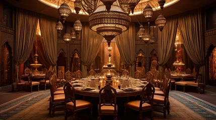 Foto op Plexiglas Luxurious Arabic-style Dining Room with Large Round table and Soft Seating © Magenta Dream