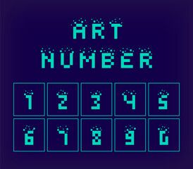 Unique creative technology number logo set. Pixel art and scattered figures logo template. vector