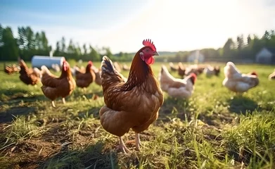 Draagtas Hen with chickens outdoors on a pasture in the sun. Organic poultry farm. nature farming. © Curioso.Photography