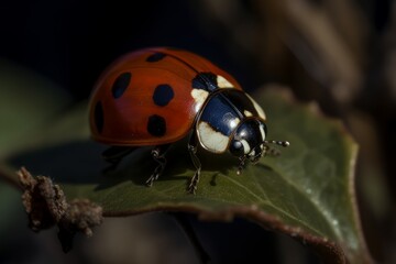Obraz premium A ladybug perched on a vibrant green leaf