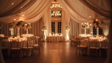 Fototapeta na wymiar Indoor Wedding Reception with Elegant Ceremony, 