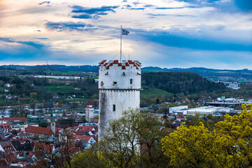 The Mehlsack, originally called White Tower near St. Michael is a fortified tower in Ravensburg built around 1425 - obrazy, fototapety, plakaty