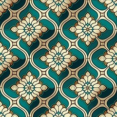 White floral seamless pattern, green background