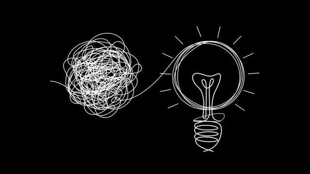 Creative Concept of Complicated line Turn to A Glowing Light Bulb. Conceptual Idea with Continuous Path Line. Brainstorming and Creativity 
