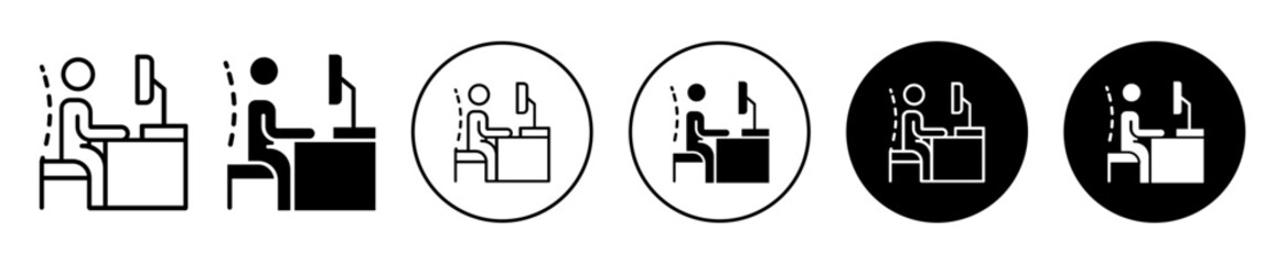 posture proper on office chair Icon. Correct posture or seating position to care and support backbone from fatigue symbol set. Right desk or office chair with body and neck spinal position vector. 