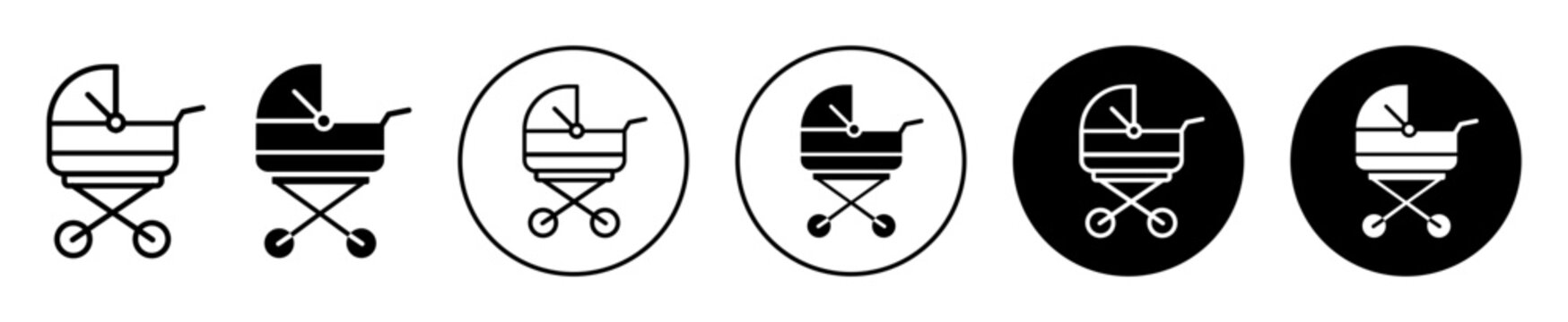 Baby Carriage Icon. Newborn babies stroller cart symbol set. Toddler baby carriage stroller buggy vector sign. Baby carrying trolley pushchair line logo