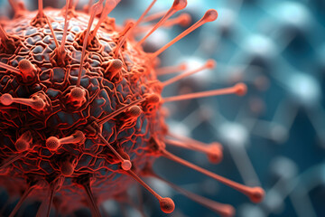 Close-up intricate view of virus structures through powerful microscope 