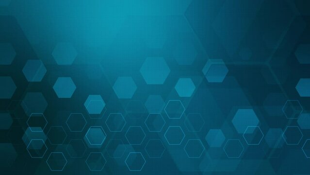 Structural geometric abstract blue background with hexagonal polygonal shapes. Looped animated screensaver. Scientific and technology concept.