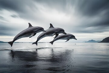 Fototapeta premium two dolphins jumping