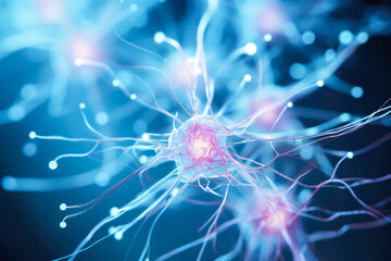 Exceptionally magnified macro image of neural cells isolated on a white background 
