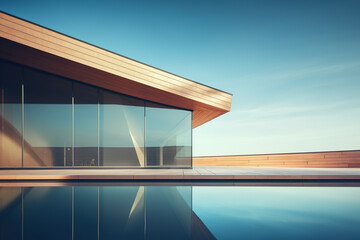 Wooden and glass material modern building exterior
