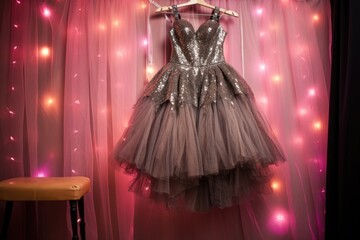 sparkling tutu on a hanger in dressing room