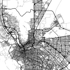 Obraz premium 1:1 square aspect ratio vector road map of the city of El Paso Texas in the United States of America with black roads on a white background.