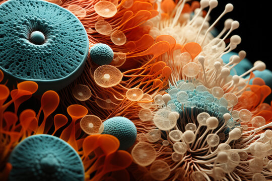 Highly magnified snapshots of yeast cells under microscope revealing unique patterns 