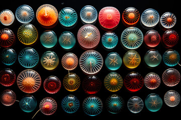 Ultra-magnified microscopic marine organisms displaying vibrant diverse natural patterns 