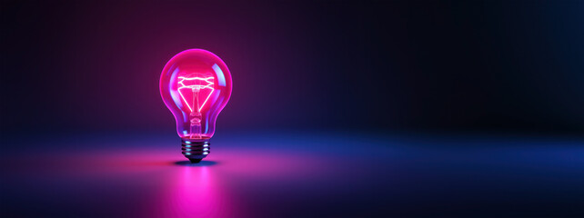 Glowing light bulb on the background. Pink, purple and blue color scheme - obrazy, fototapety, plakaty