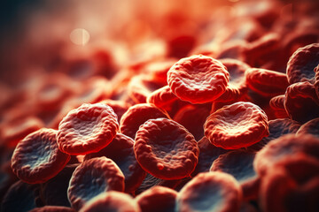 Human blood cells under microscope - obrazy, fototapety, plakaty