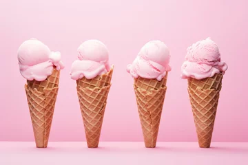 Foto auf Alu-Dibond pink ice cream cones on pink background. Generative AI © Amoret