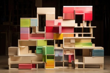 a house made of play blocks split in half