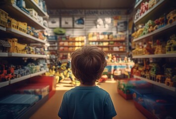 Child toy store back. Adult choosing. Generate Ai - obrazy, fototapety, plakaty