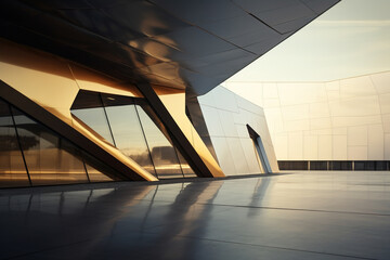 Modern polygon shape silver and gold building exterior design - obrazy, fototapety, plakaty