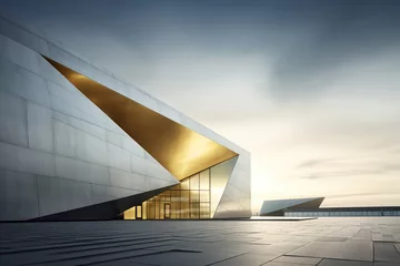 Fotobehang Modern polygon shape silver and gold building exterior design © jamesteohart