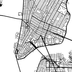 Obraz premium 1:1 square aspect ratio vector road map of the city of Lower Manhattan New York in the United States of America with black roads on a white background.