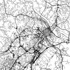 1:1 square aspect ratio vector road map of the city of  Lynchburg Virginia in the United States of America with black roads on a white background.