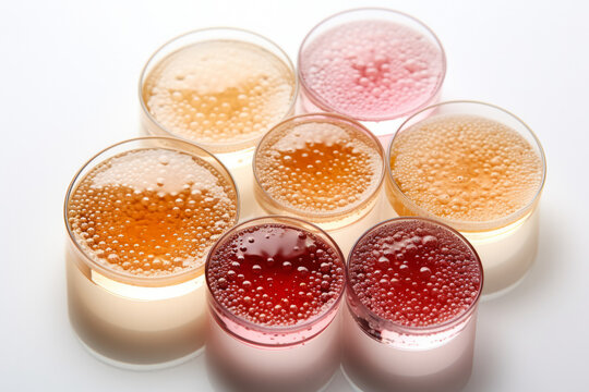 Microscopic view of yeast cells from fermented food isolated on a white background 