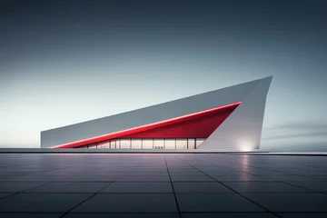 Fotobehang Abstract polygon shape white and red building exterior design © jamesteohart