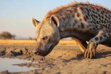 Tuinposter hyena scavenging in a dry savannah © Alfazet Chronicles