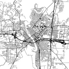 1:1 square aspect ratio vector road map of the city of  Monroe Louisiana in the United States of America with black roads on a white background.