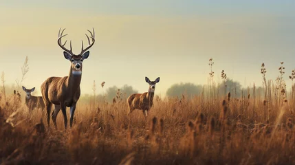 Zelfklevend Fotobehang A captivating shot of wildlife in their natural prairie habitat with space for text, AI generated © Hifzhan Graphics