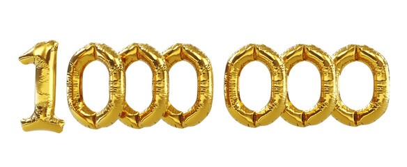 3D render of 1M or 1000000 followers thank you Gold balloons, one million gold number balloons