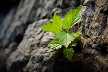 a plant growing in a tiny pocket of soil in a rock wall
