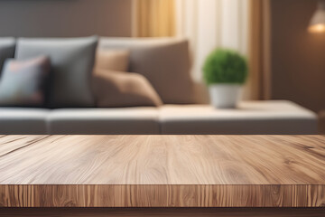Fototapeta na wymiar Wood table product presentation with interior background