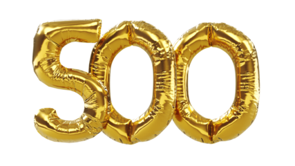 five hundred gold number balloons isolated on white background
