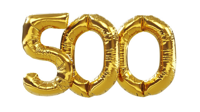 five hundred gold number balloons isolated on white background