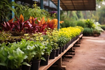Fototapeta na wymiar a row of discounted plants in a garden center