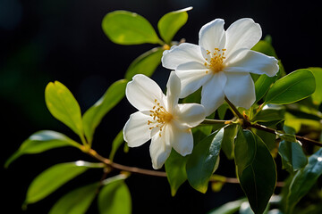 A photo of jasmine flower in a transcendent botanical garden