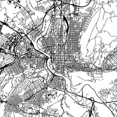 1:1 square aspect ratio vector road map of the city of  Reading Pennsylvania in the United States of America with black roads on a white background.