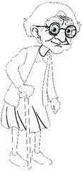 Elderly Woman Walking with Walking Stick: Vector Cartoon Illustration