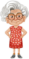 Elegant Grandmother Wearing Glasses in Beautiful Dress