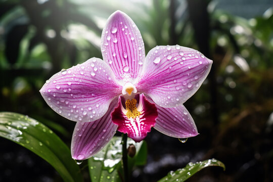 A photo of orchid flower in a transcendent botanical garden
