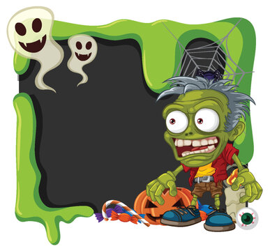 Zombie Halloween Blackboard with Border Banner