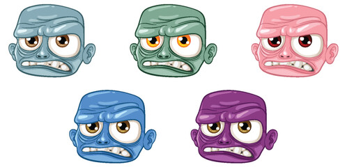 Grumpy Zombie Man Cartoon Character with Bald Head